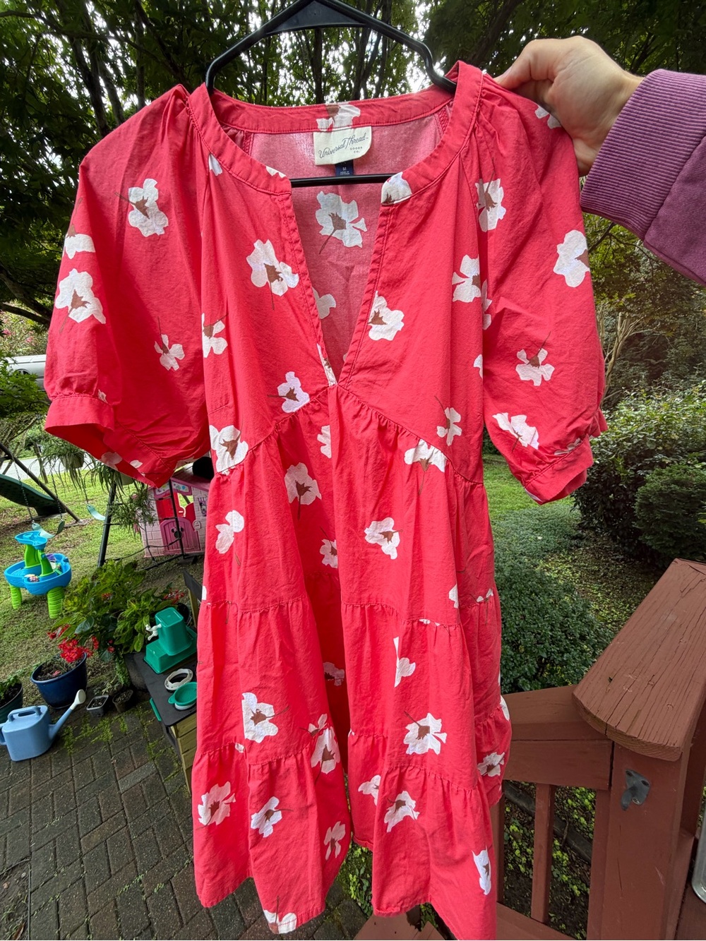 Universal Thread Coral Red Floral Tiered Midi Dress